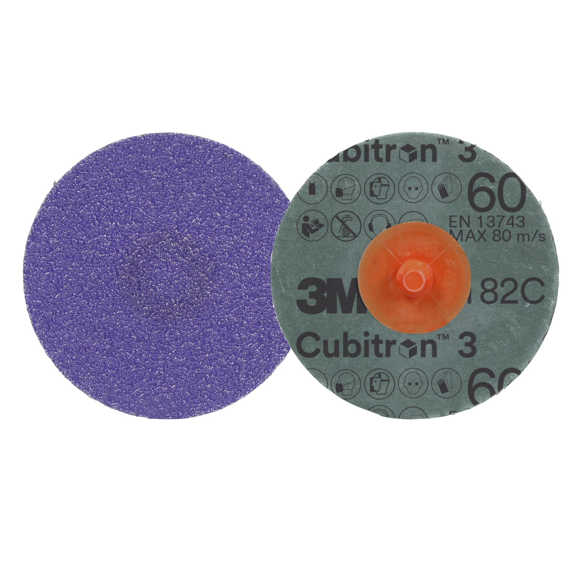 3M Cubitron™ 3 Roloc™ Fibre Disc 1182C, 60+, TR, Purple, 4 in (101.6 mm), Die R400BB, 25/Carton, 100 ea/Case