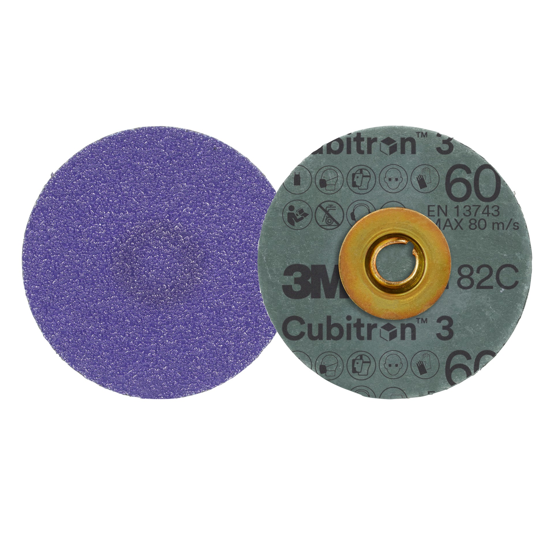 3M Cubitron™ 3 Roloc™ Fibre Disc 1182C, 60+, TSM, Purple, 2 in (50.8 mm), Die RS200PM, 50/Carton, 200 ea/Case