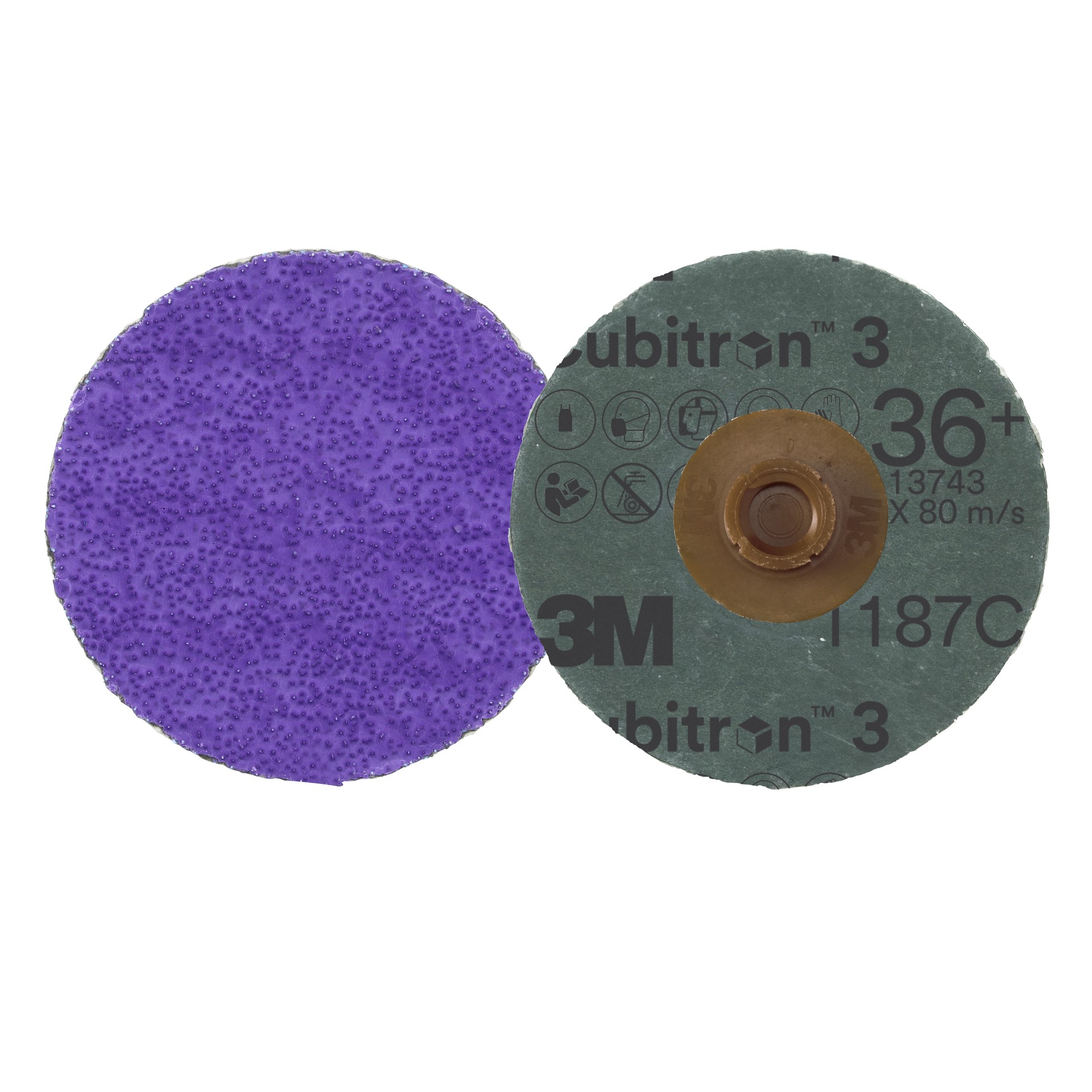 3M Cubitron™ 3 Roloc™ Fibre Disc 1187C, 36+, TS, Purple, 4 in (101.6 mm), Die RS400BB, 25/Carton, 100 ea/Case