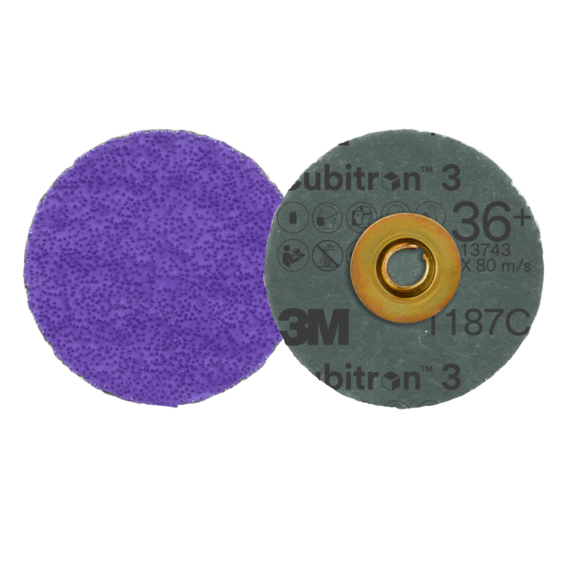 3M Cubitron™ 3 Roloc™ Fibre Disc 1187C, 36+, TSM, Purple, 3 in (76.2 mm), Die RS300VM, 50/Carton, 200 ea/Case