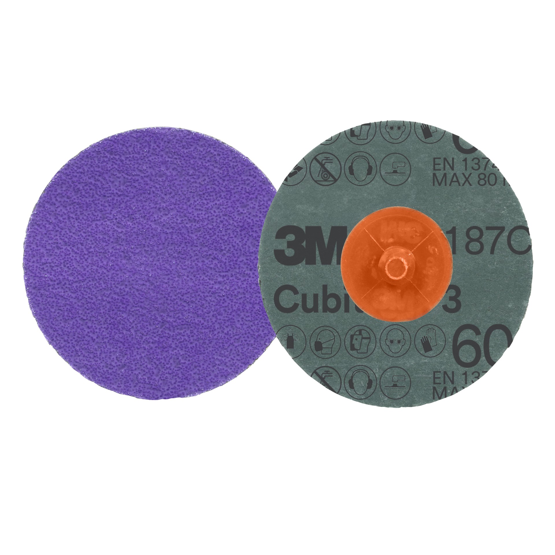 3M Cubitron™ 3 Roloc™ Fibre Disc 1187C, 60+, TR, Purple, 3 in (76.2 mm), Die R300V, 50/Carton, 200 ea/Case