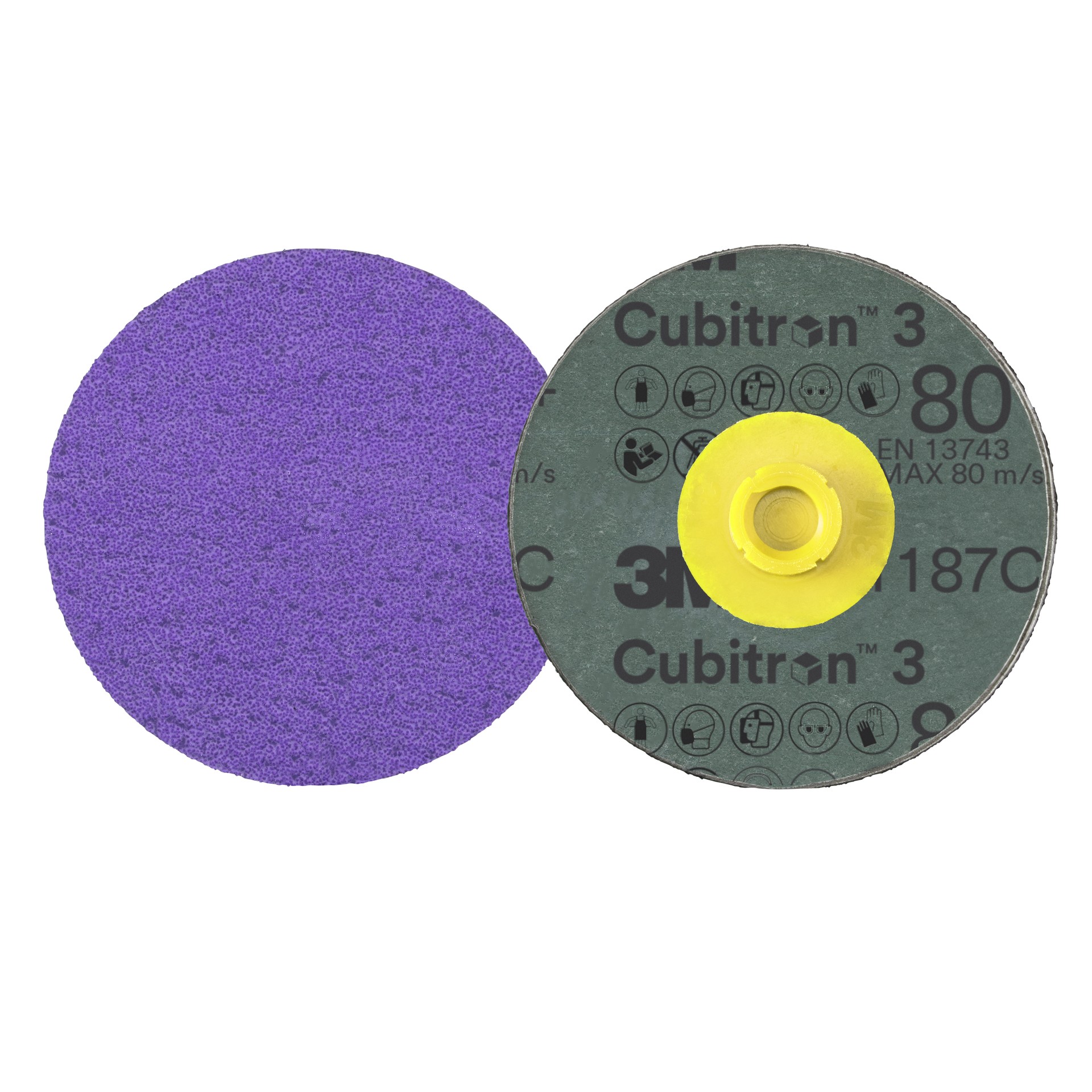 3M Cubitron™ 3 Roloc™ Fibre Disc 1187C, 80+, TS, Purple, 4 in (101.6 mm), Die RS400BB, 25/Carton, 100 ea/Case