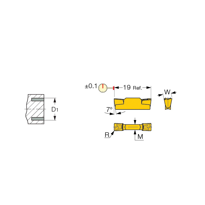 Iscar 6200212 HELIFACE Double End Utility Grooving Insert Rectangle Shape HFPR Insert 4004 Insert Right Hand Cutting 4 mm W Cutting Manufacturer's Grade: IC9054 CVD-TiCN+Al2O3+TiN Coated Material Grade: M P