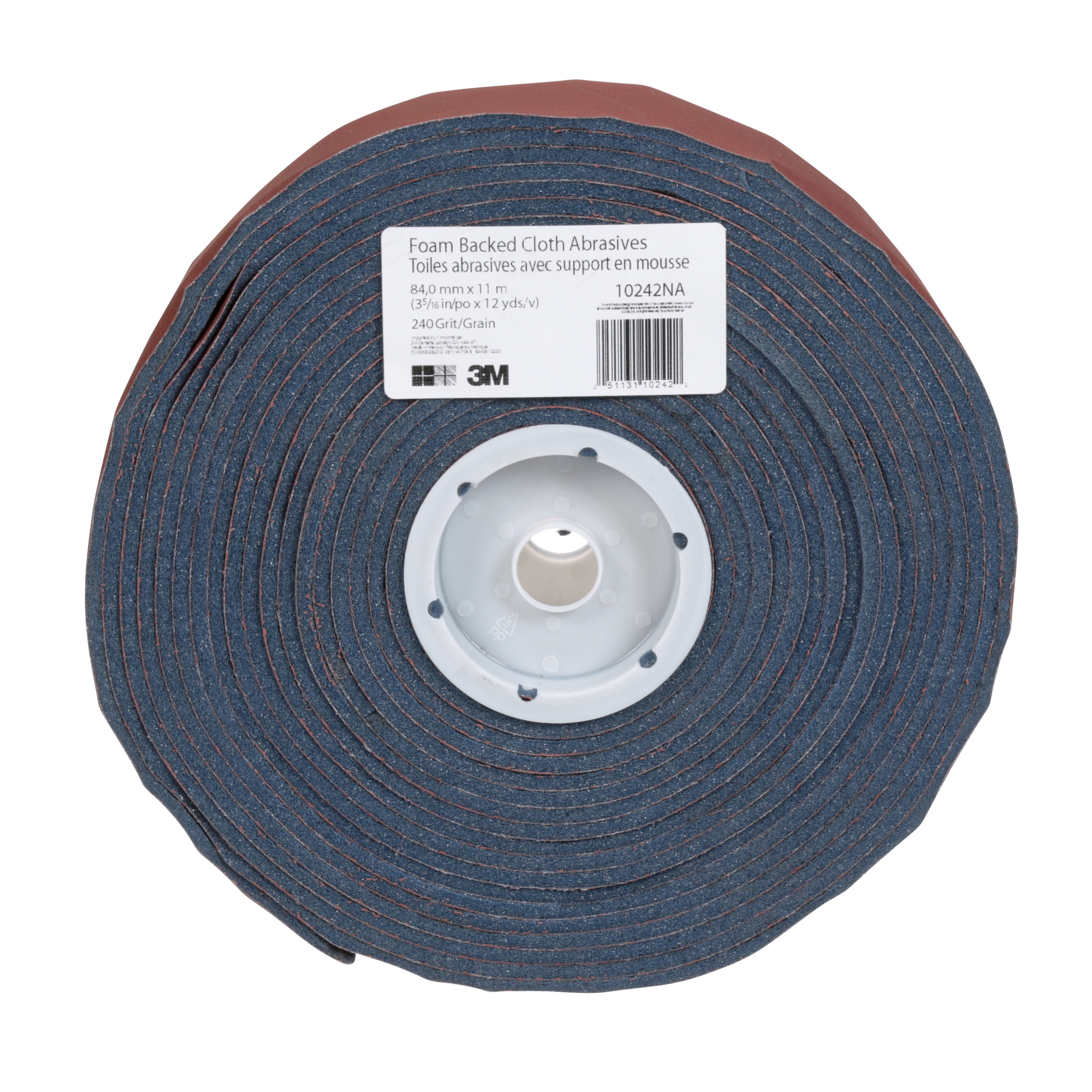 Toiles abrasives pour cloisons sèches avec support en mousse 10242NA 3M(MC), grain 240, 3 5/16 po x 12 v, 5 rouleaux/caisse