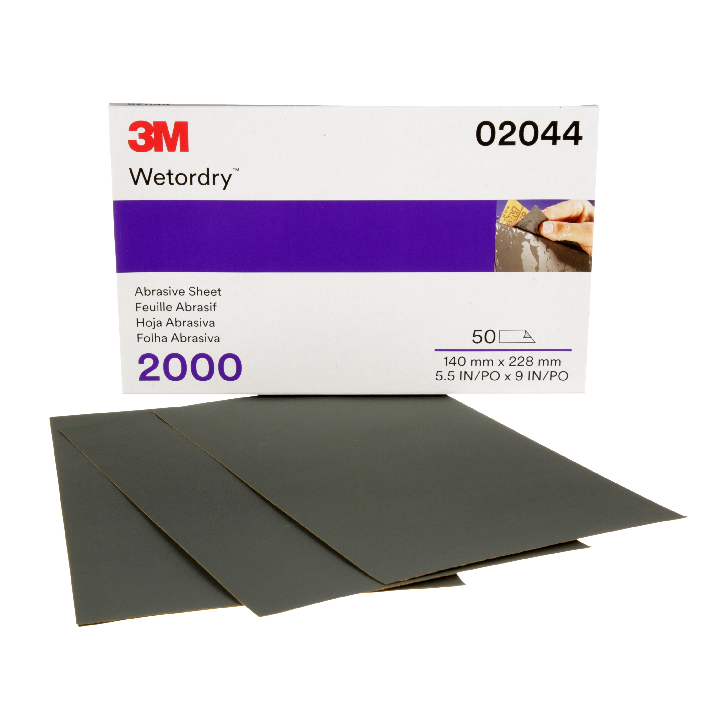 Feuille abrasive Wetordry(MC) 3M(MC), 401Q, 02044, grain 2000, 13,97 x 22,86 cm (5 1/2 x 9 po), 50 feuilles/boîte