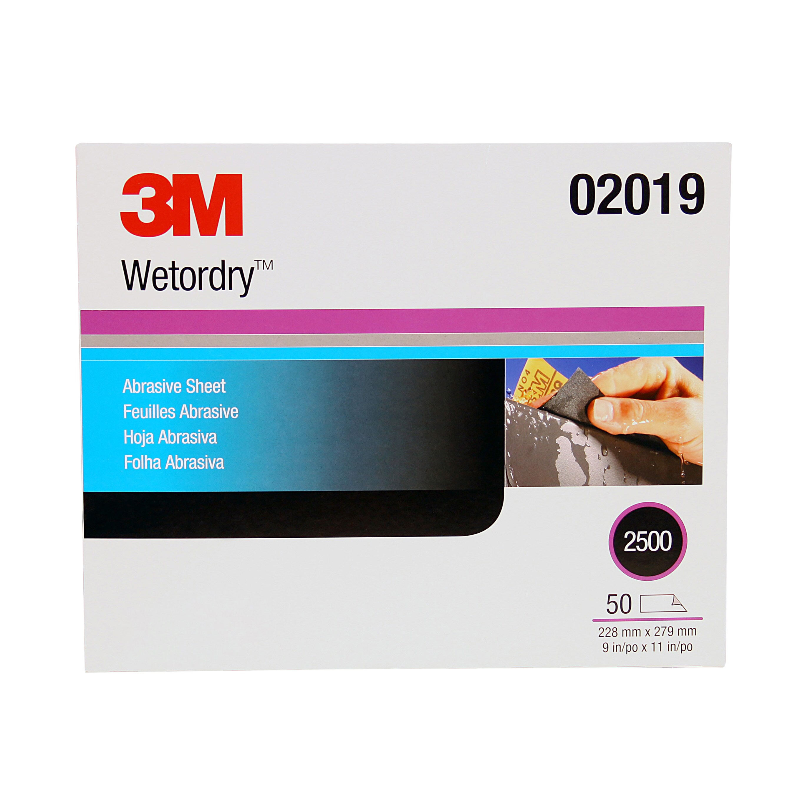 3M Wetordry™ Abrasive Sheet 401Q, 02019, 2500, A-weight, 9 in x 11 in (22.86 cm x 27.94), 50 Sheets/Carton, 5 Cartons/Case