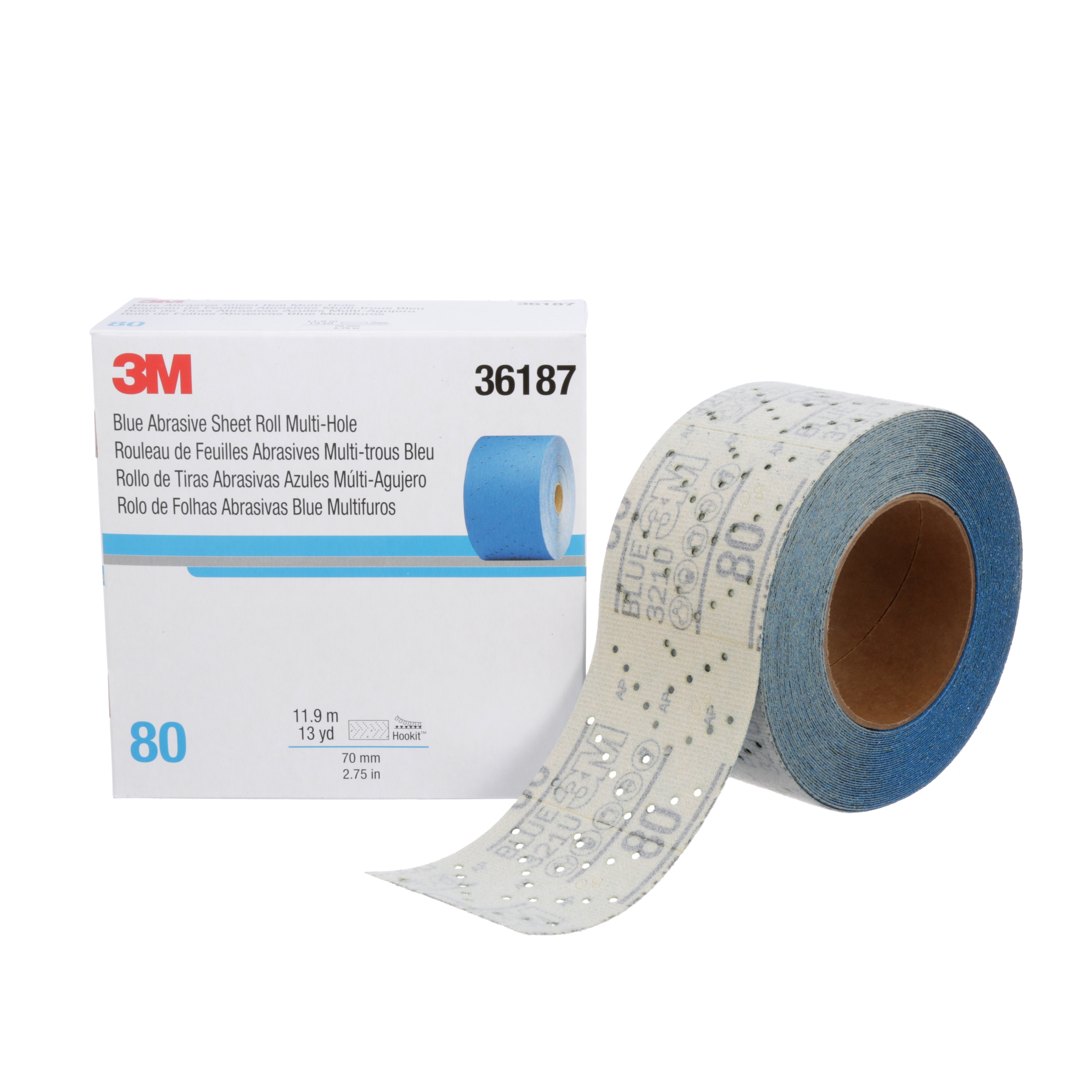 Rouleau de feuilles abrasives bleu Hookit(MC) 3M(MC) 321U, 36187, 80, 2,75 po x 13 vg, 4 cartons par caisse