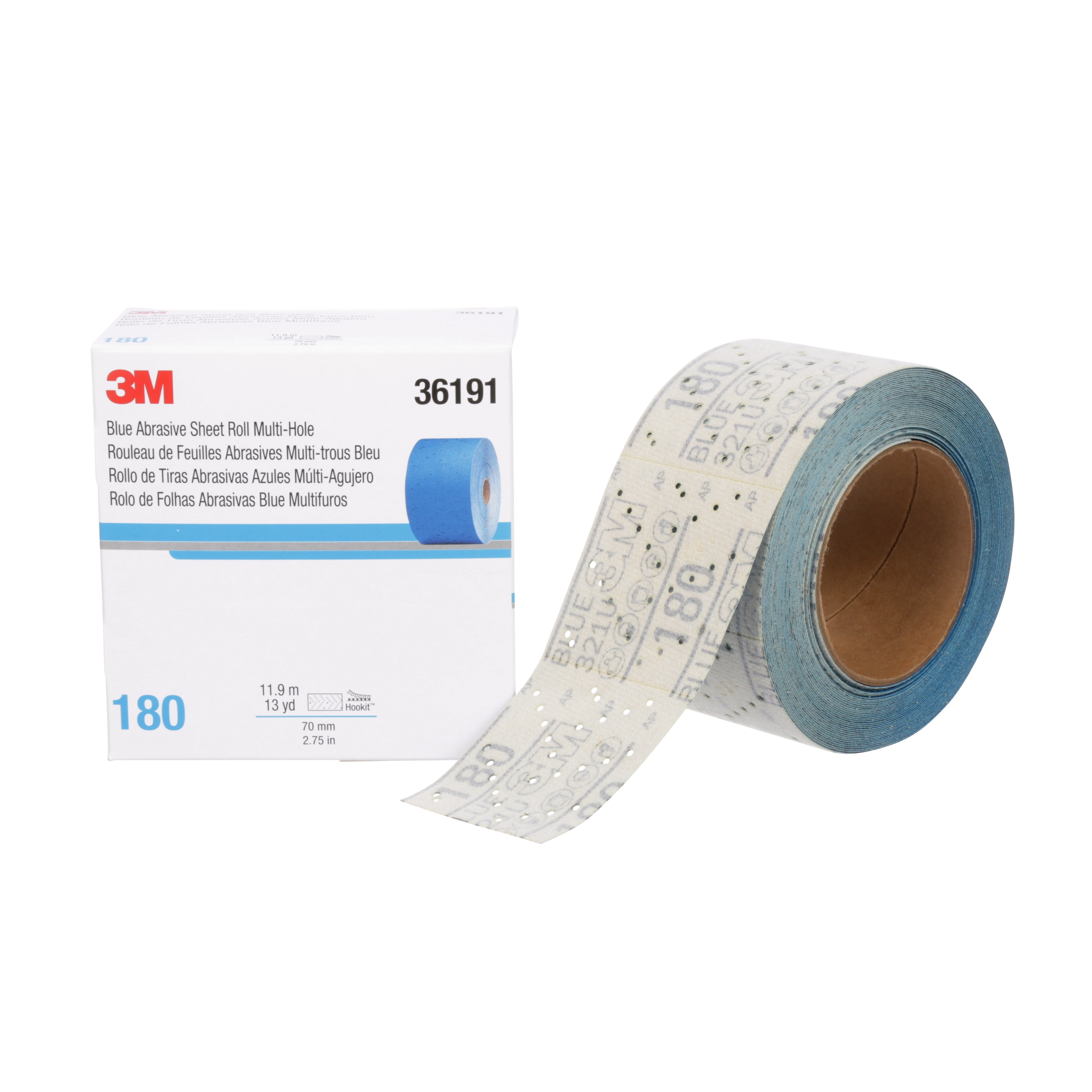 Rouleau de feuilles abrasives bleu Hookit(MC) 3M(MC) 321U, 36191, 180, 2,75 po x 13 vg, 4 cartons par caisse