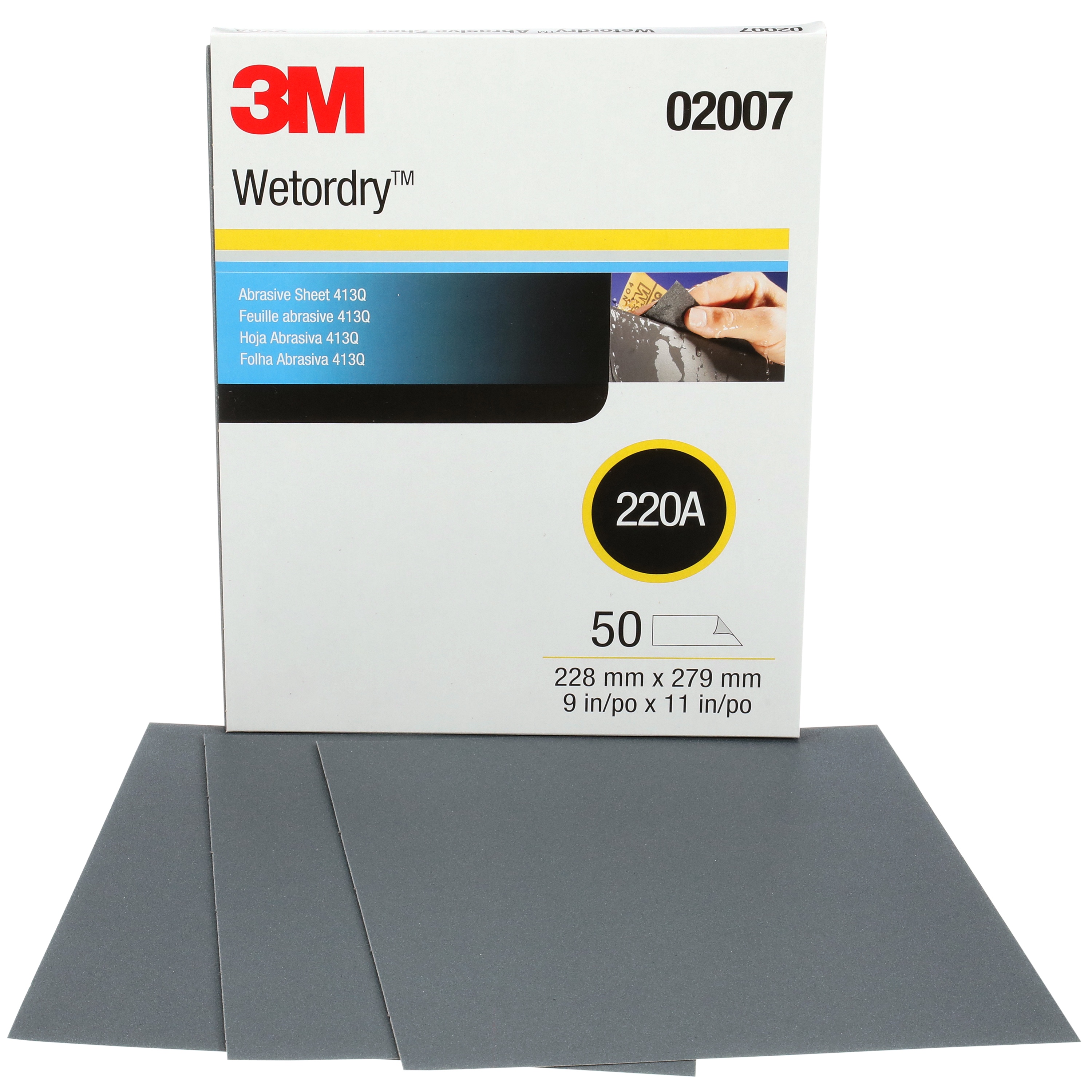 Feuille abrasive Green Corps(MC) 3M(MC), 413Q, 02007, grain 220, poids E, 22,86 x 27,94 cm (9 x 11 po)