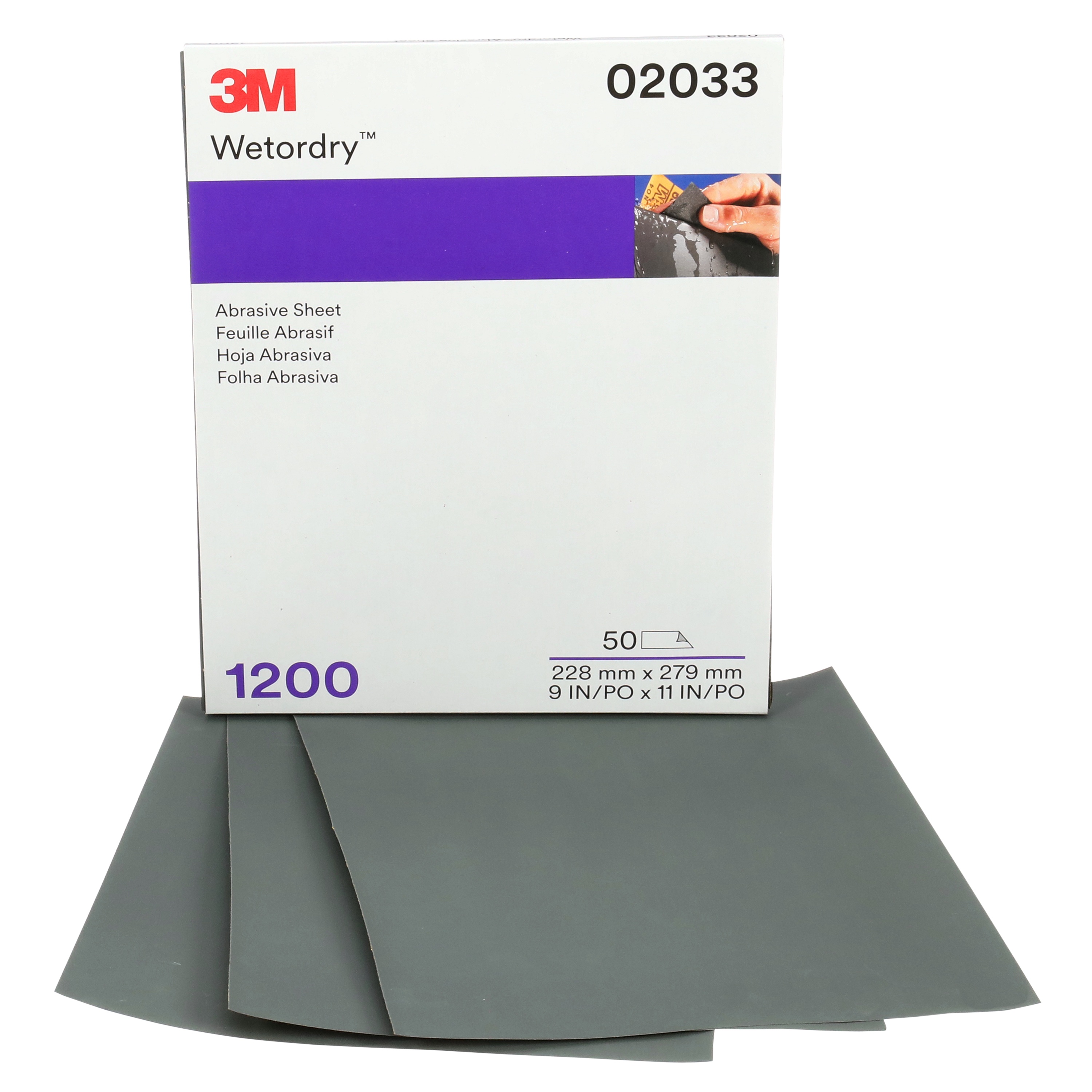 3M Wetordry™ Abrasive Sheet 401Q, 02033, 1200, 9 in x 11 in (22.86 cm x 27.94), 50 Sheets/Carton, 5 Cartons/Case
