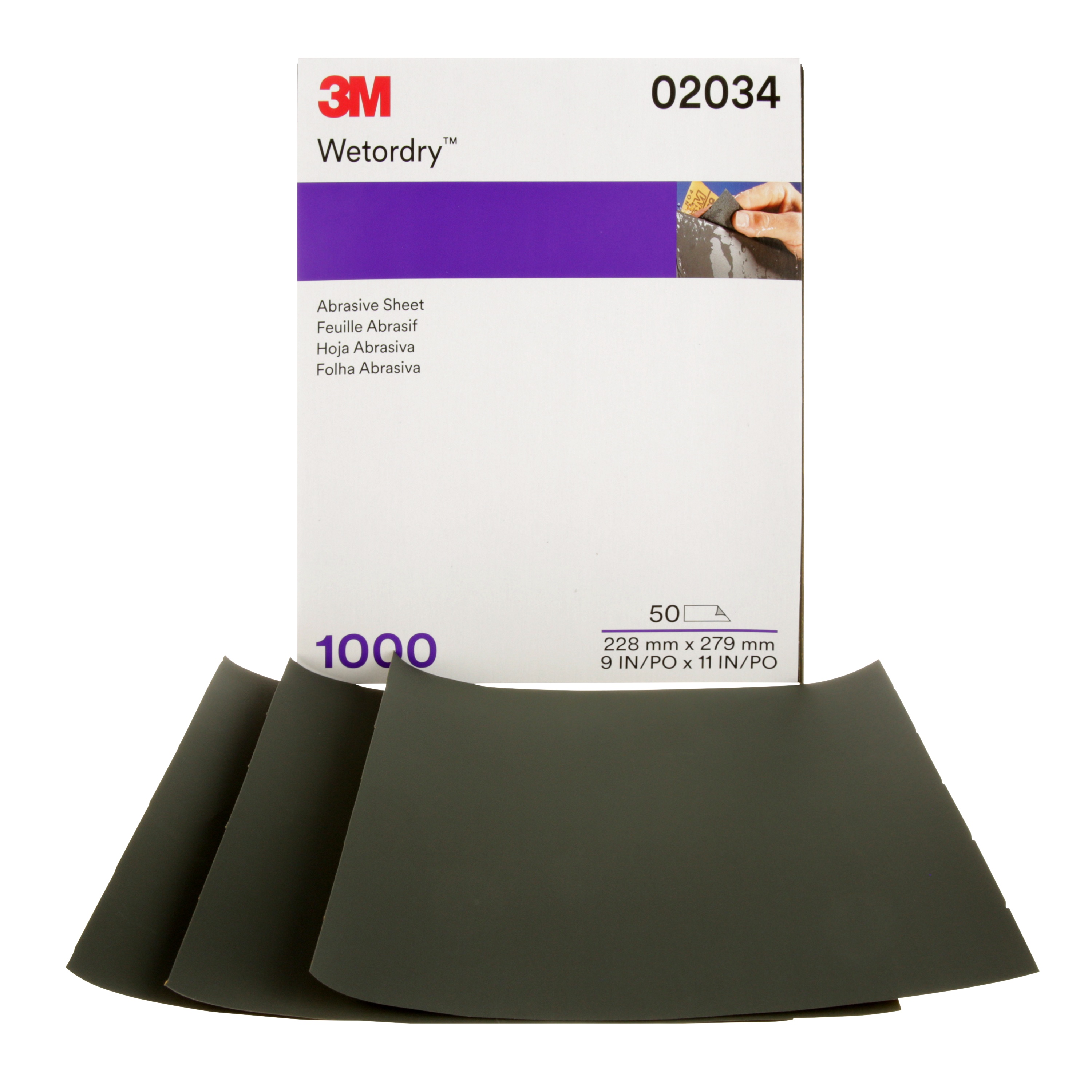3M Wetordry™ Abrasive Sheet 401Q, 02034, 1000, 9 in x 11 in (22.86 cm x 27.94), 50 Sheets/Carton, 5 Cartons/Case