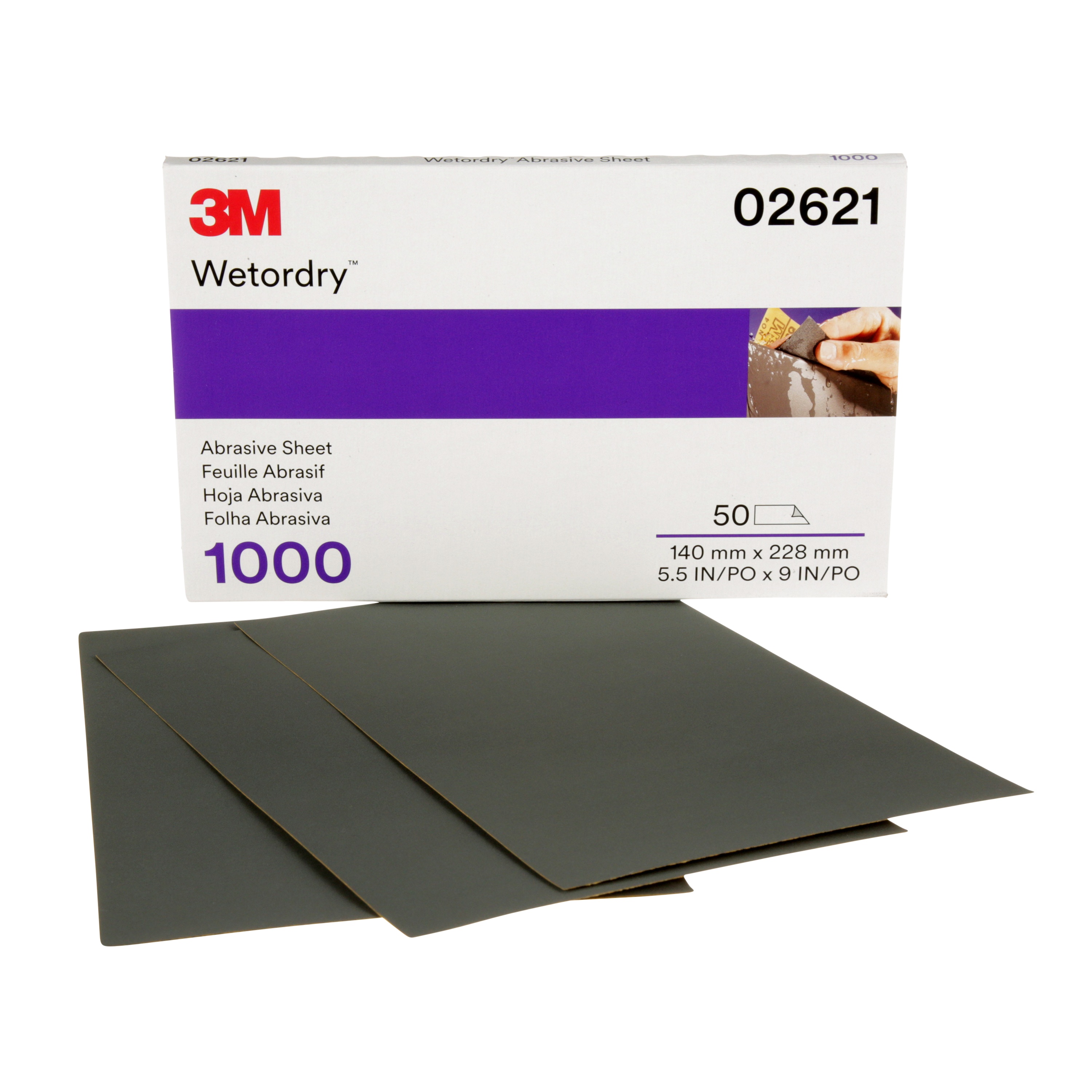 3M Wetordry™ Abrasive Sheet 434Q, 02621, 1000, C-weight, 5 1/2 in x 9 in (13.97 cm x 22.86 cm), 50 Sheets/Carton, 5 Cartons/Case