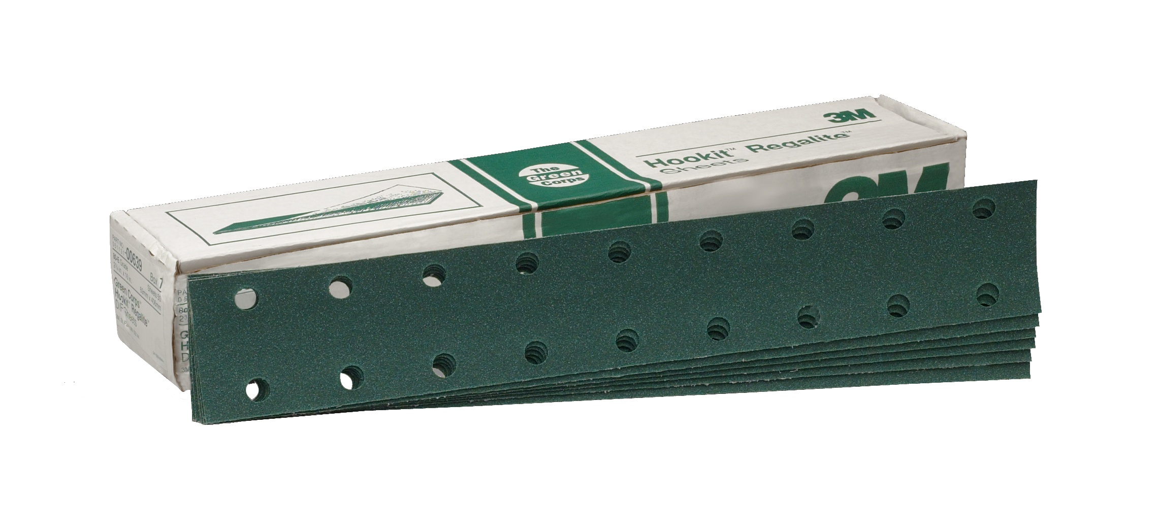 3M Hookit™ Green Corps™ Abrasive Sheet 255U, 02640, 40, E-weight, 4 1/2 in x 30 in (11.43 cm x 76.2 cm), 10 Sheets/Pack, 5 Packs/Case