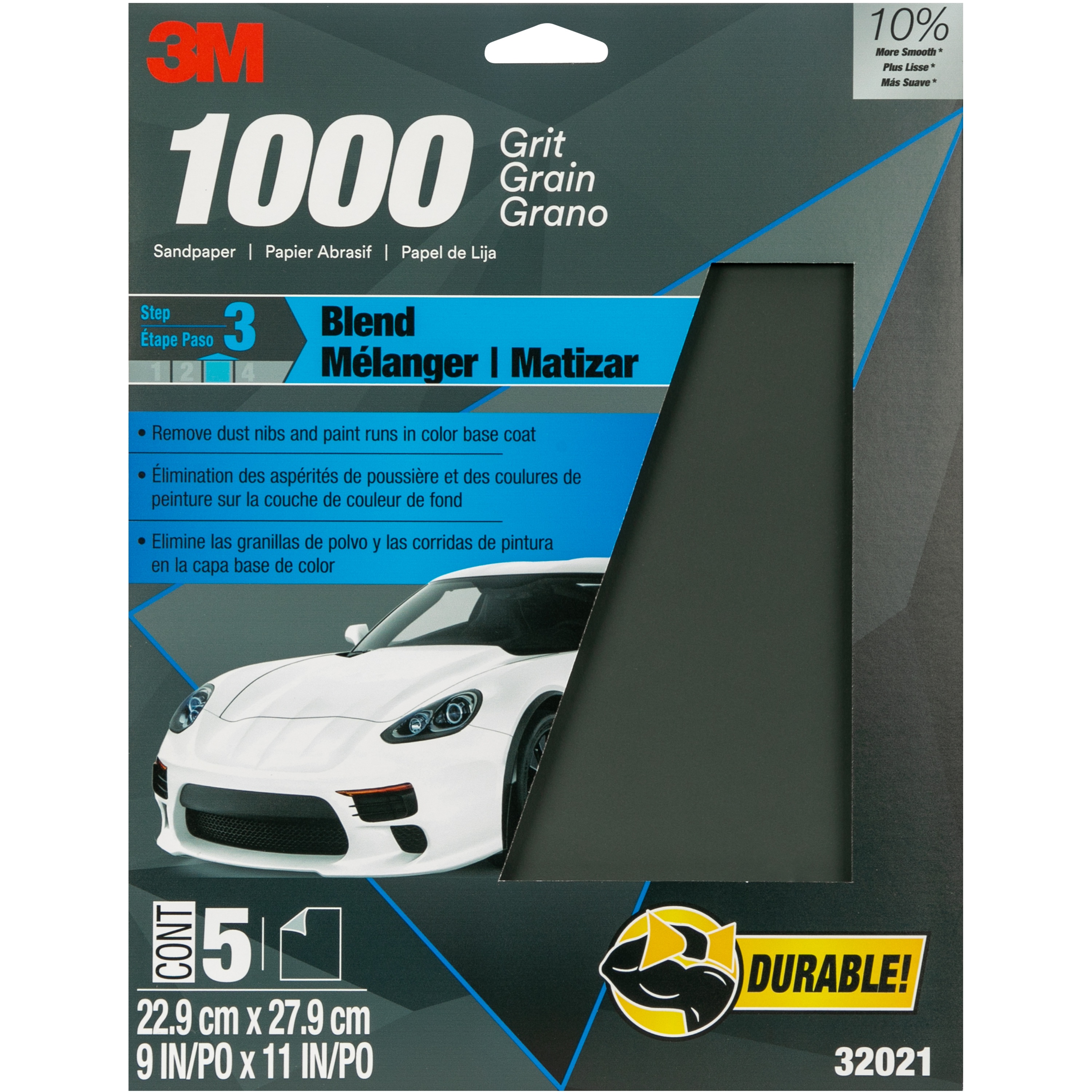 Papier abrasif 32021 Wetordry(MC) 3M(MC), 9 x 11 po, grain 1 000, 5 feuilles/paquet, 20 paquets/caisse