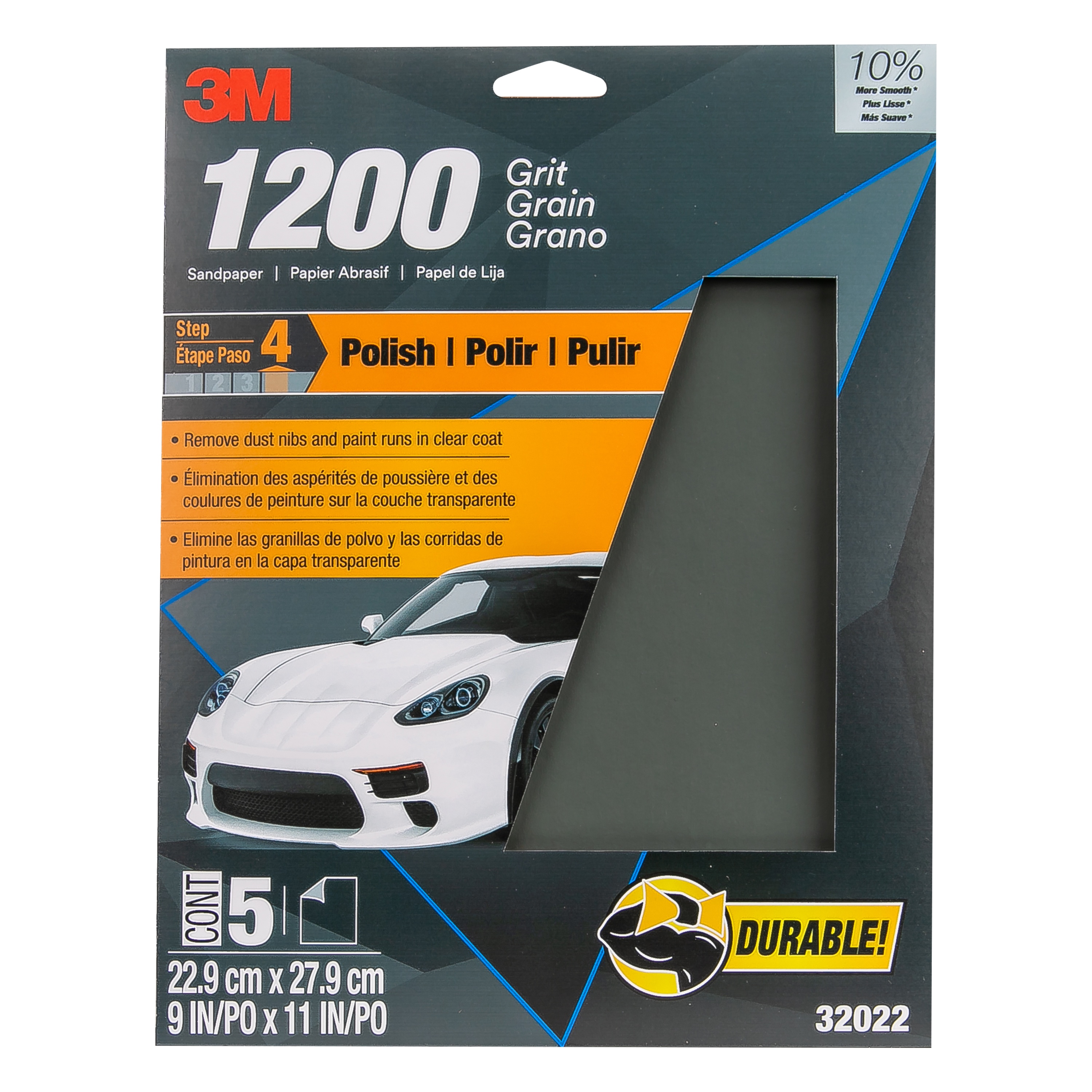 Papier abrasif 32022 Wetordry(MC) 3M(MC), grain 1 200, 9 po x 11 po, 5 feuilles/paquet