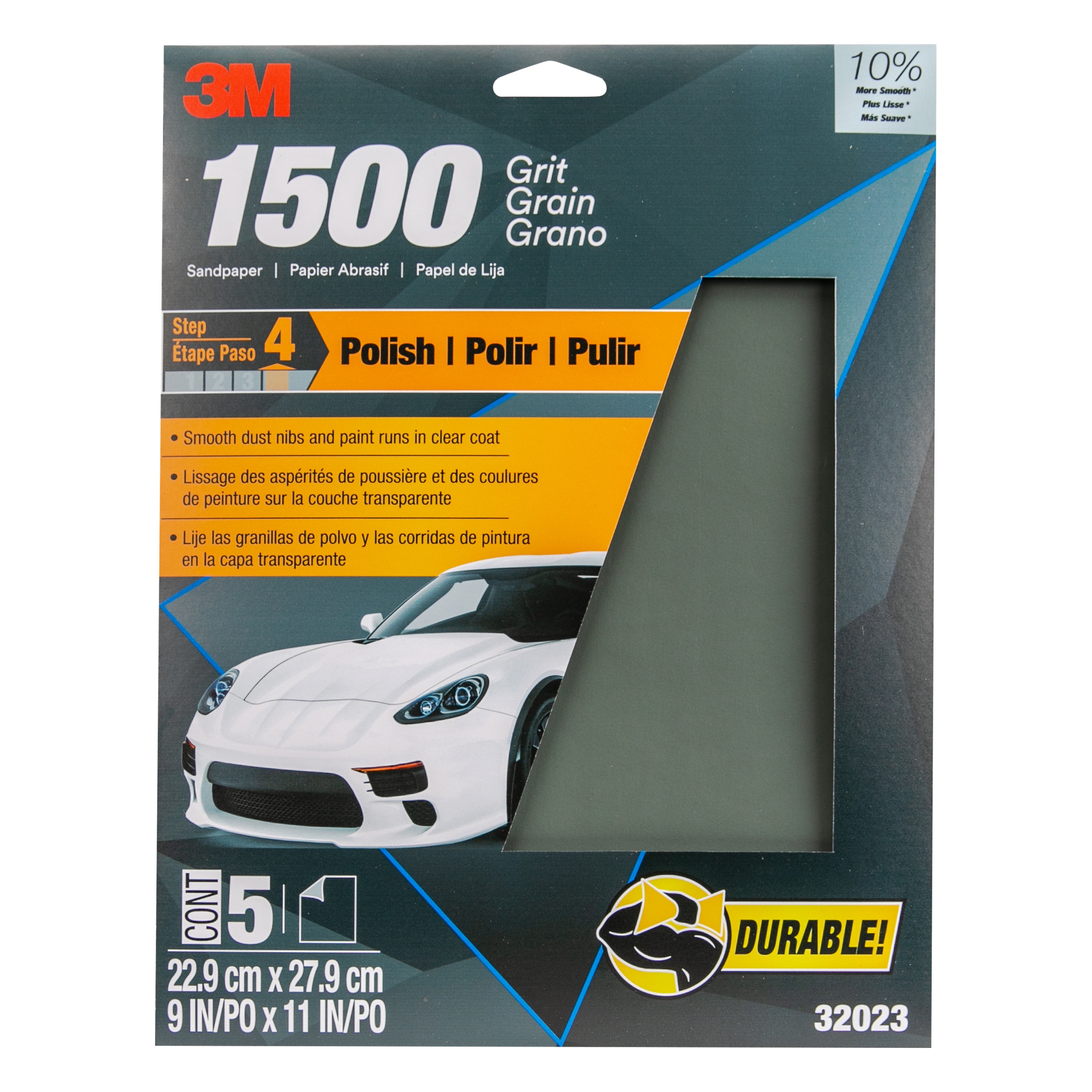 Papier abrasif 32023 Wetordry(MC) 3M(MC), grain 1 500, 9 po x 11 po, 5 feuilles/paquet