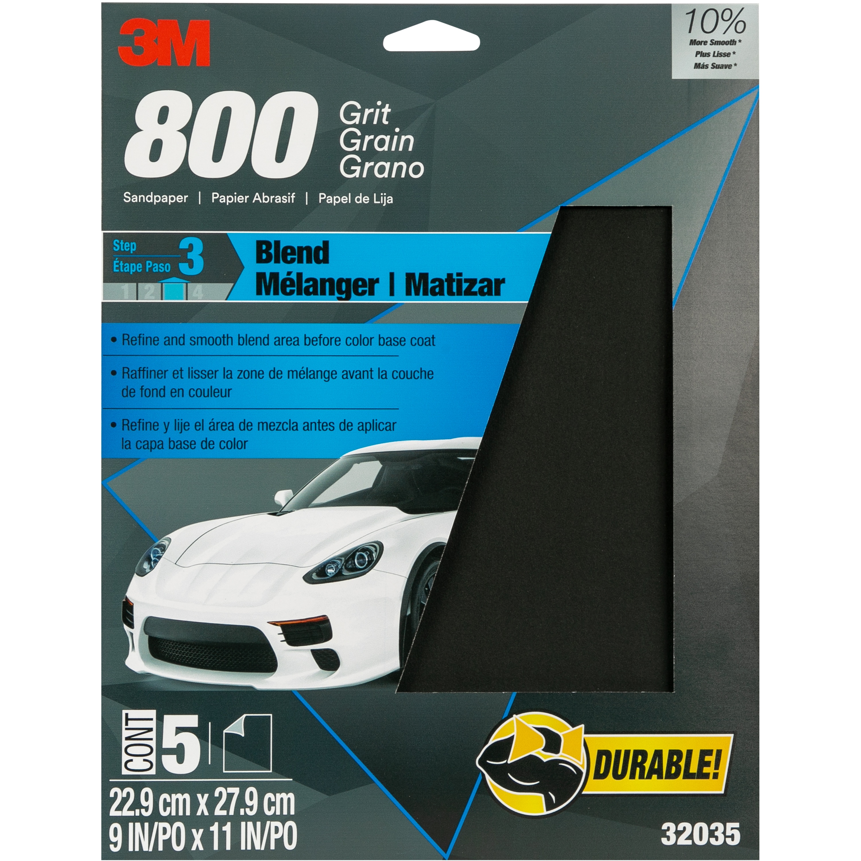 Papier abrasif WetordryMC 3MMC, 32035, grain 800, 9 po × 11 po, 5 par paquet, 20 par boîte