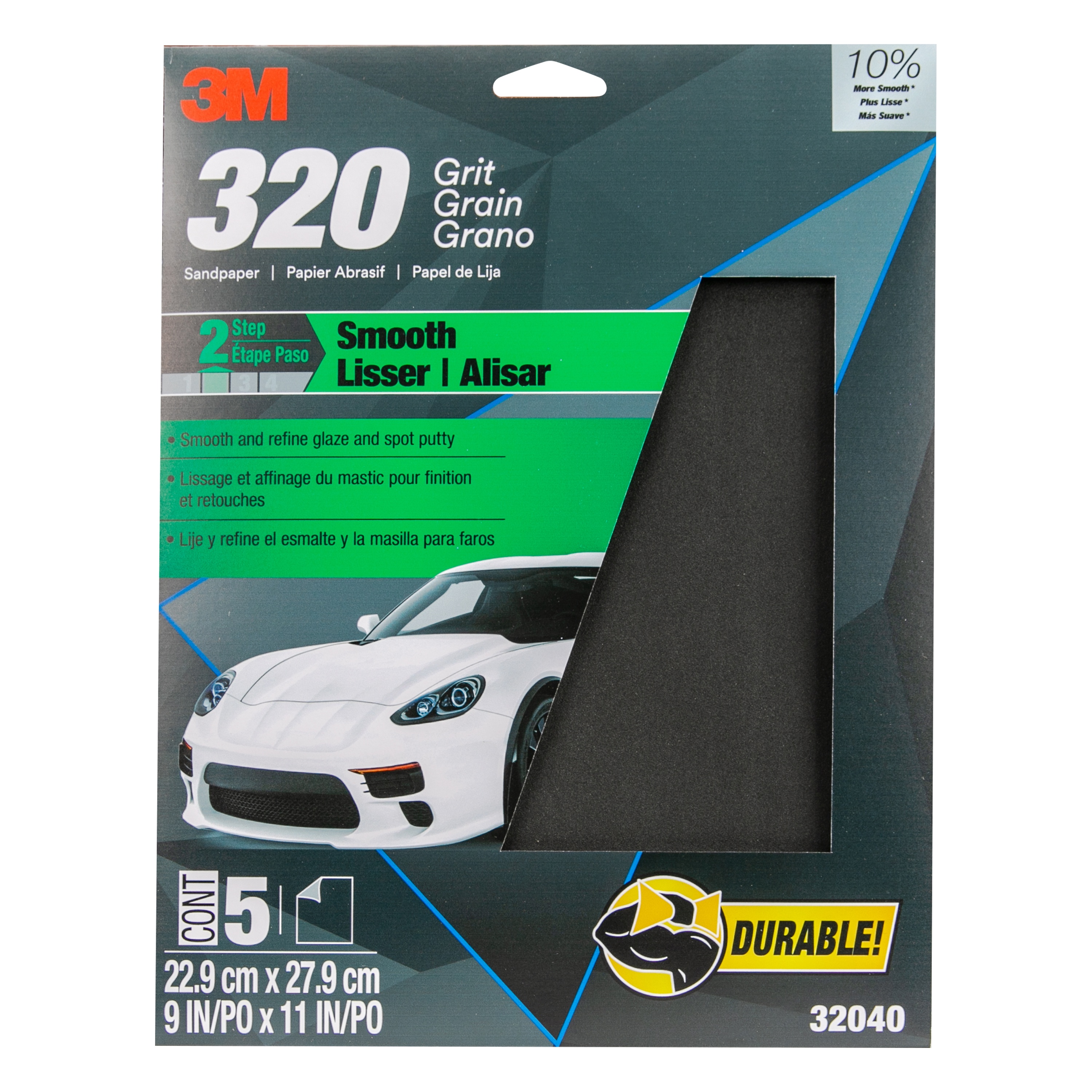 Papier abrasif 32040 Wetordry(MC) 3M(MC), grain 320, 9 po x 11 po, 5 feuilles/paquet