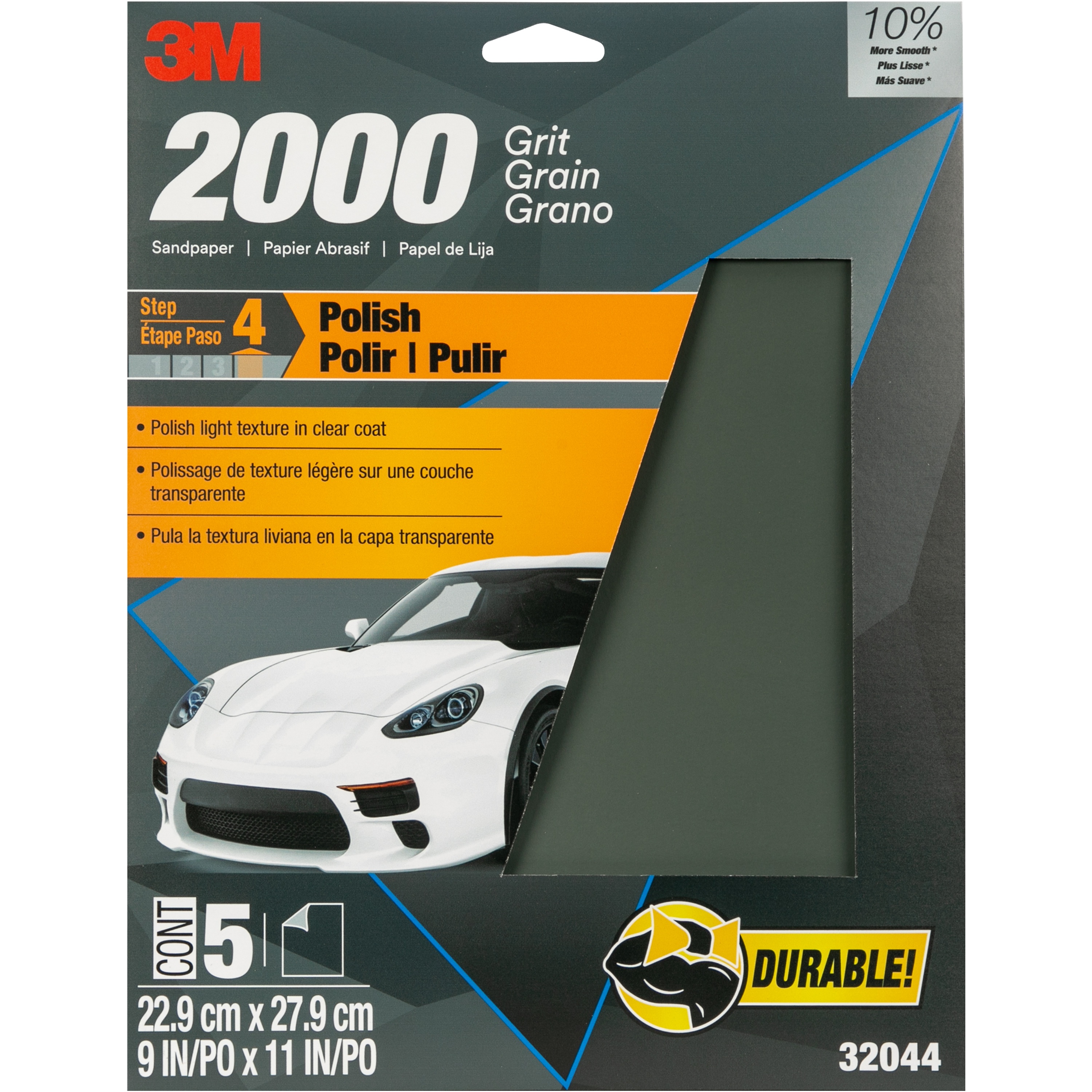 Papier abrasif 32044 Wetordry(MC) 3M(MC), 9 x 11 po, grain 2 000, 5 feuilles/paquet, 20 paquets/caisse
