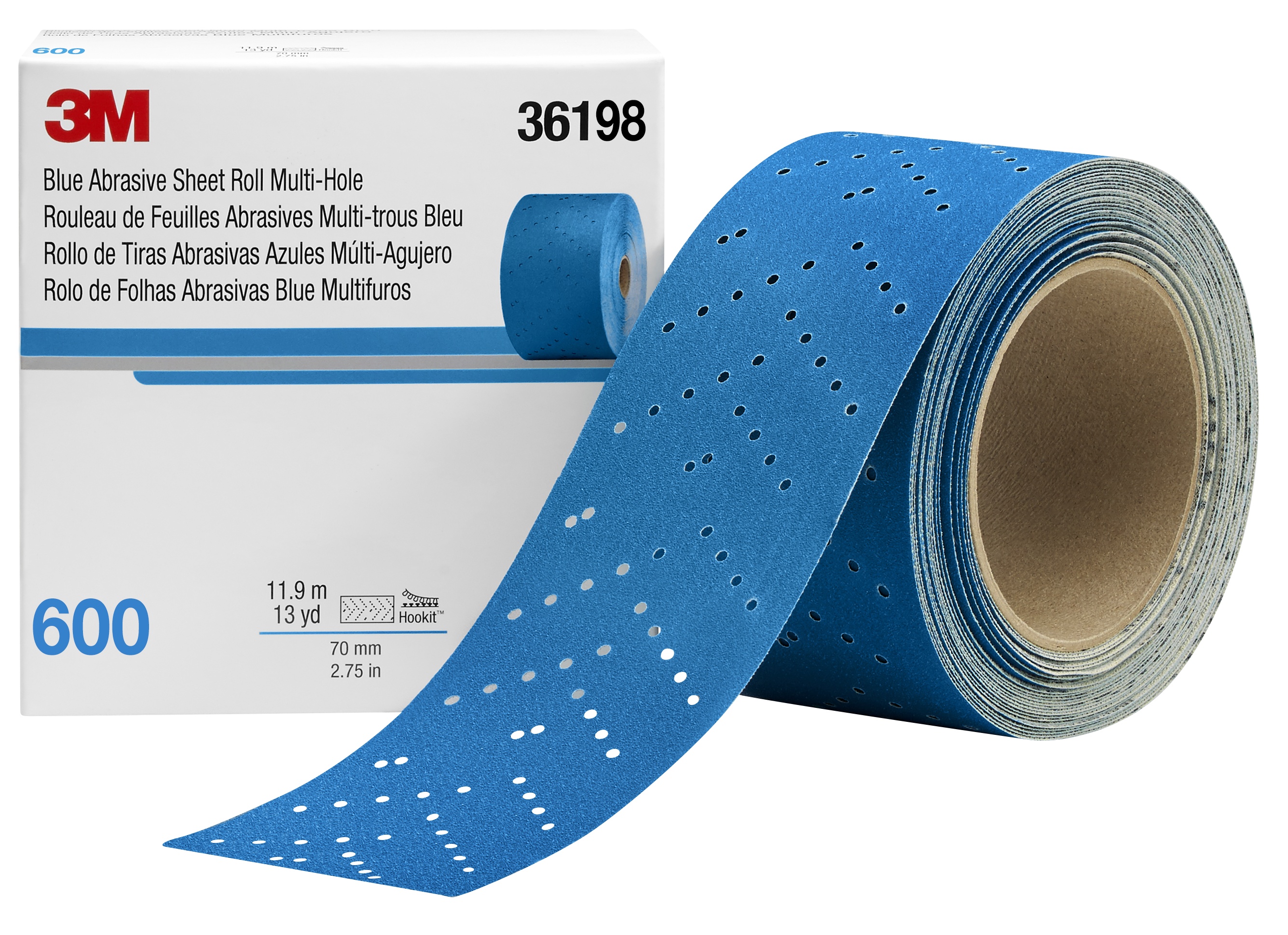3M Hookit™ Blue Abrasive Sheet Roll 321U, 36198, 600, 2-3/4 in x 13 yd (69.85 mm x 11.88 m), 4 Cartons/Case