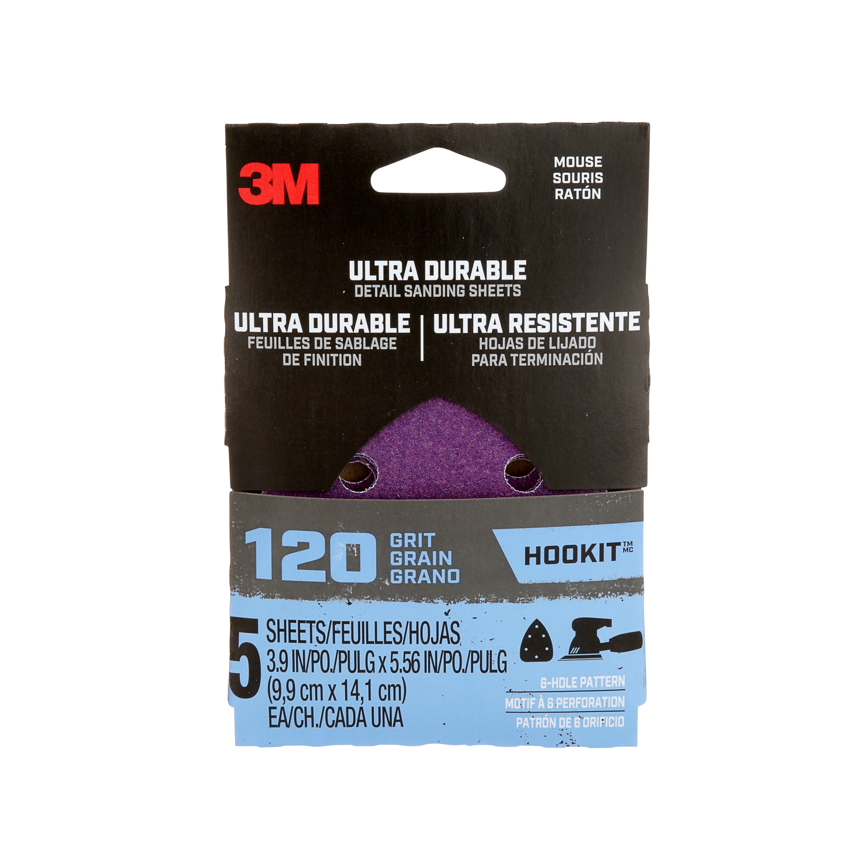 Feuille de ponçage électrique ¼ ultra durable 3M(MC), grain 120, Mouse5pk120, 5 feuilles par paquet, 20 paquets par carton
